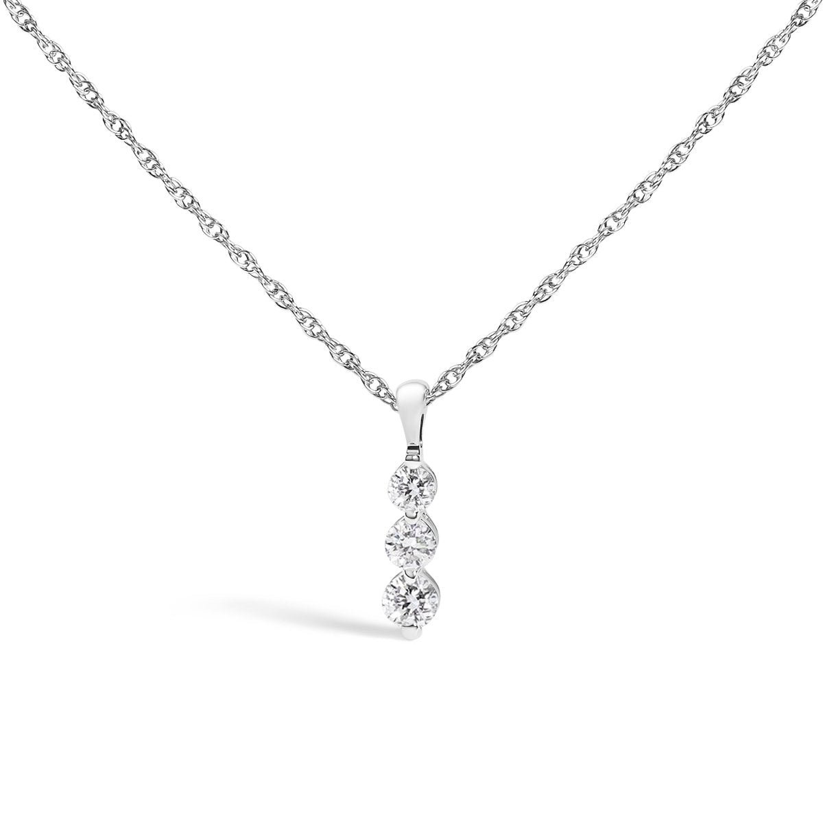 .925 Sterling Silver 1/7 Cttw Lab Grown Diamond Three Stone Diamond Pendant Necklace - 18