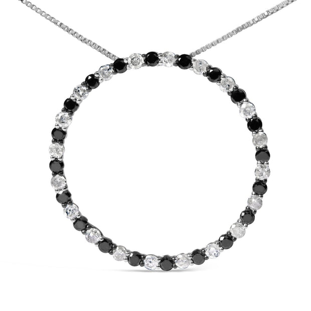.925 Sterling Silver 2.0 Cttw Alternating Black and White Diamond Open Hoop Circle Pendant Necklace (H-I Color, I2-I3 Clarity) - 18" Inches - Necklaces - Custom Crafting Alliance, LLC
