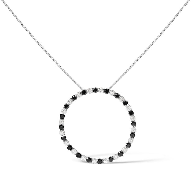 .925 Sterling Silver 2.0 Cttw Alternating Black and White Diamond Open Hoop Circle Pendant Necklace (H-I Color, I2-I3 Clarity) - 18" Inches - Necklaces - Custom Crafting Alliance, LLC