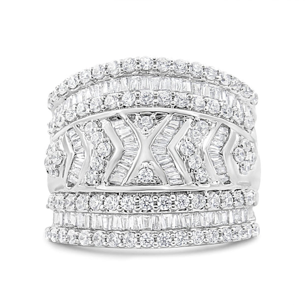 .925 Sterling Silver 2.0 Cttw Diamond Edge Multi-Row Ring Band ( J-K Color, I3 Clarity) - Ring Size 7 - Rings - Custom Crafting Alliance, LLC