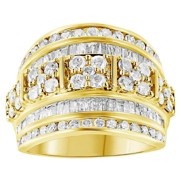 .925 Sterling Silver 2.0 Cttw Round & Baguette Cut Diamond Multi-Row Channel Set Tapered Cocktail Fashion Ring (I-J Color, I3 Clarity) - Size 7 - Rings - Custom Crafting Alliance, LLC