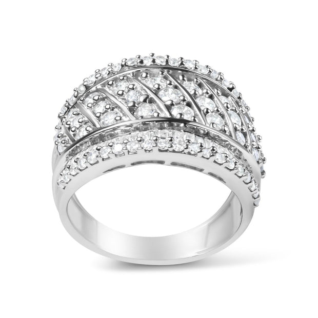 .925 Sterling Silver 2.00 Cttw Diamond Fashion Multi Row Cocktail Ring (H-I Color, I2-I3 Clarity) - Ring Size 7 - Rings - Custom Crafting Alliance, LLC