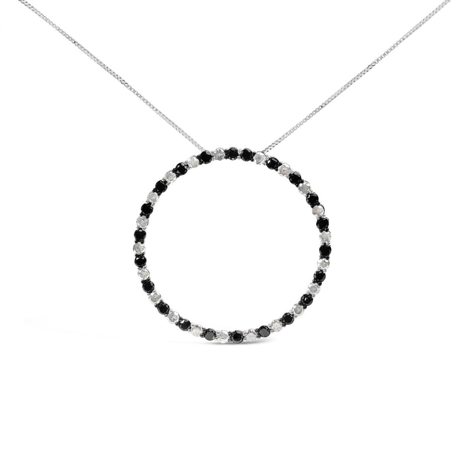 .925 Sterling Silver 3.0 Cttw Alternating Black and White Diamond Open Hoop Circle Pendant Necklace (H-I Color, I3 Clarity) - 18" Inches - Necklaces - Custom Crafting Alliance, LLC