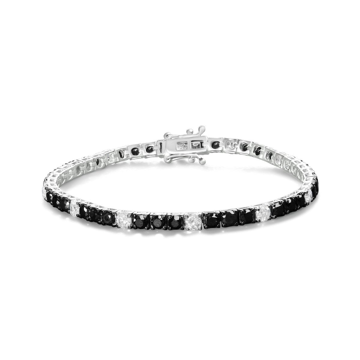 .925 Sterling Silver 3.0 Cttw Black and White Diamond Tennis Bracelet (I-J Color, I2-I3 Clarity) - 7.25