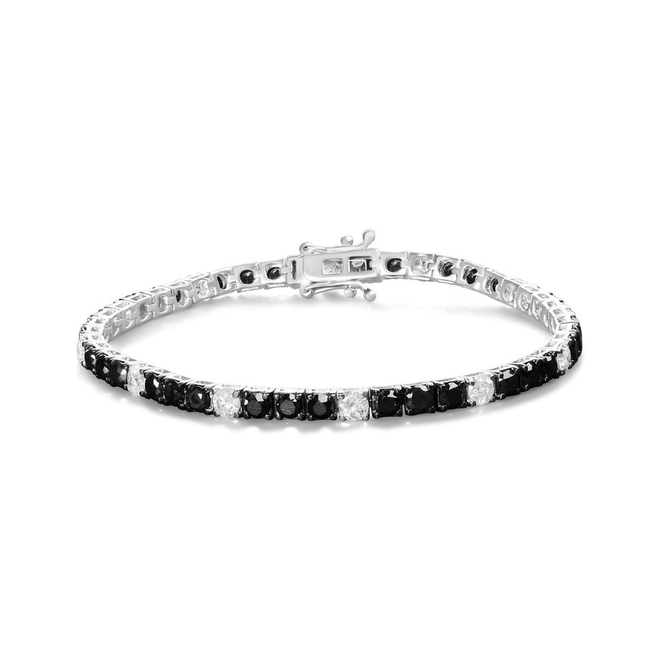 .925 Sterling Silver 3.0 Cttw Black and White Diamond Tennis Bracelet (I-J Color, I2-I3 Clarity) - 7.25