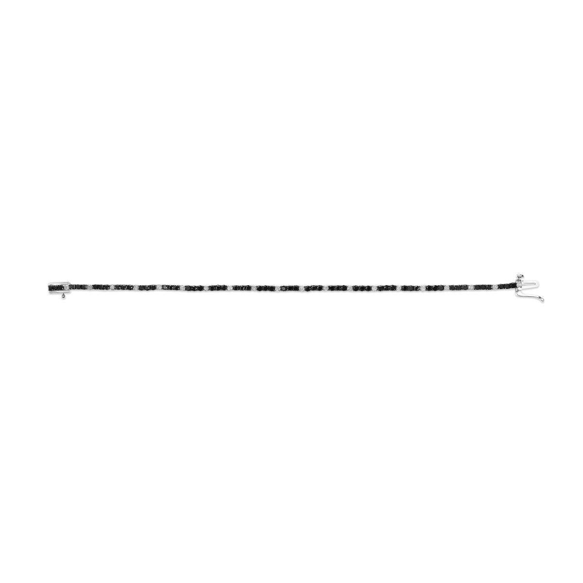 .925 Sterling Silver 3.0 Cttw Black and White Diamond Tennis Bracelet (I-J Color, I2-I3 Clarity) - 7.25