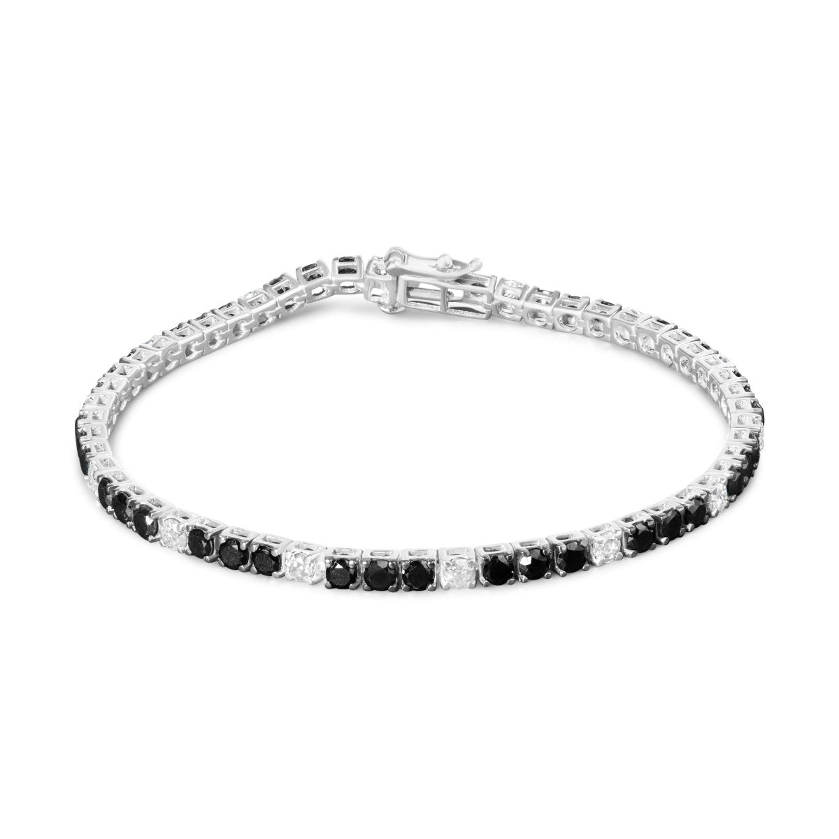 .925 Sterling Silver 3.0 Cttw Black and White Diamond Tennis Bracelet (I-J Color, I2-I3 Clarity) - 7.25