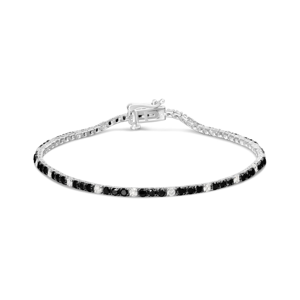 .925 Sterling Silver 3.0 Cttw Black and White Diamond Tennis Bracelet (I-J Color, I2-I3 Clarity) - 7.25