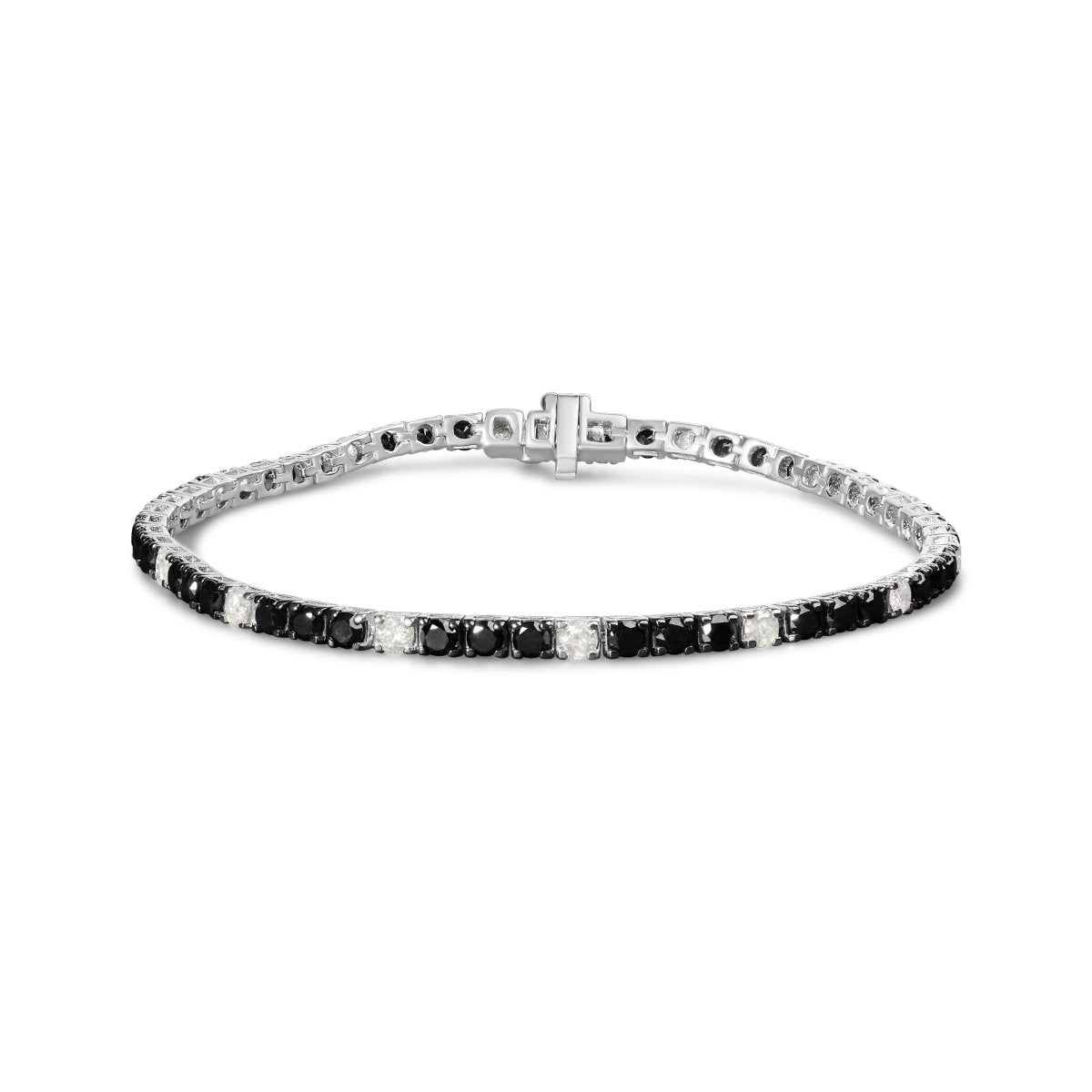 .925 Sterling Silver 3.0 Cttw Black and White Diamond Tennis Bracelet (I-J Color, I2-I3 Clarity) - 7.25