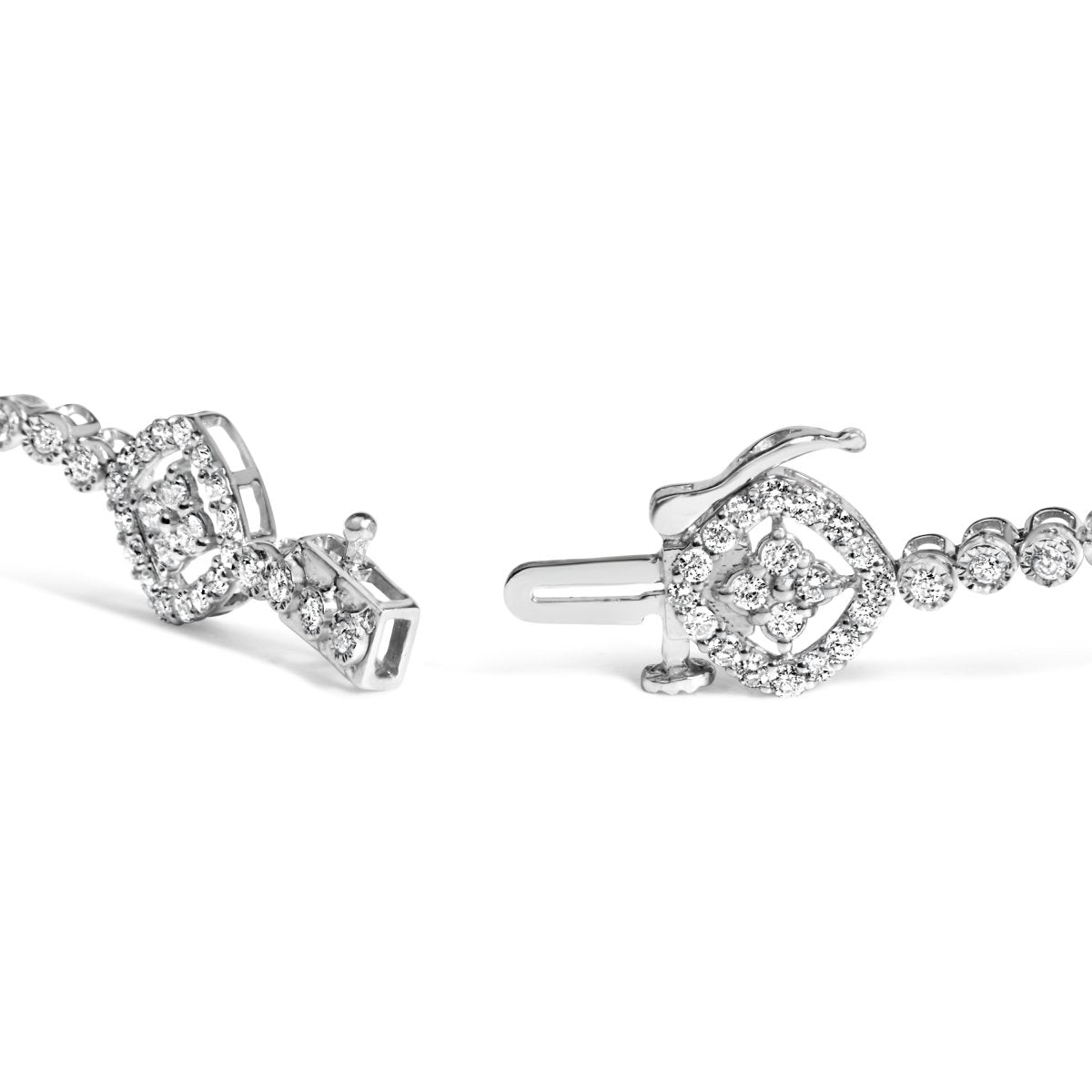 .925 Sterling Silver 3.0 Cttw Diamond Halo Square Shape Link Bracelet (I-J Color, I3 Clarity) - 7.25