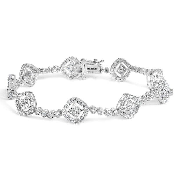 .925 Sterling Silver 3.0 Cttw Diamond Halo Square Shape Link Bracelet (I-J Color, I3 Clarity) - 7.25" - Bracelets - Custom Crafting Alliance, LLC