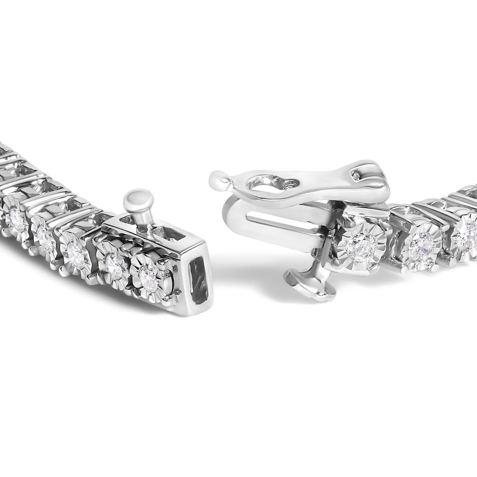 .925 Sterling Silver 3.0 Cttw Lab Grown Diamond Illusion-Set Miracle Plate Tennis Bracelet - Bracelets - Custom Crafting Alliance, LLC