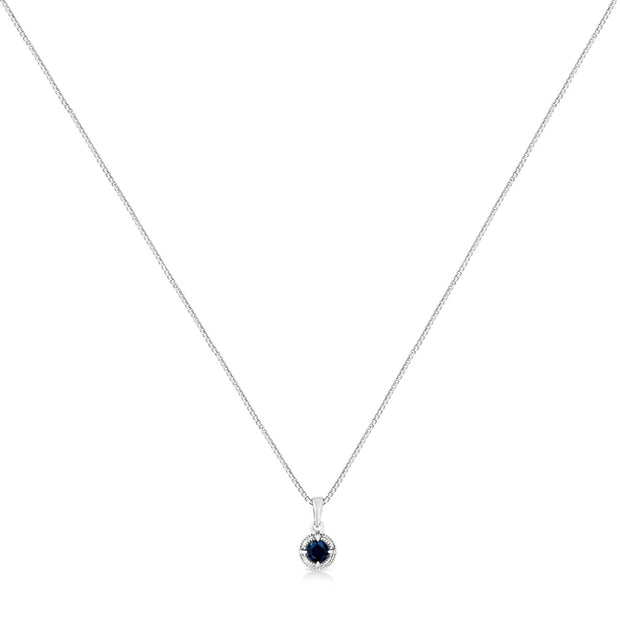 .925 Sterling Silver 3/4 Cttw Treated Blue Diamond Solitaire 18" Milgrain Pendant Necklace (Blue Color, I1-I2 Clarity) - Necklaces - Custom Crafting Alliance, LLC