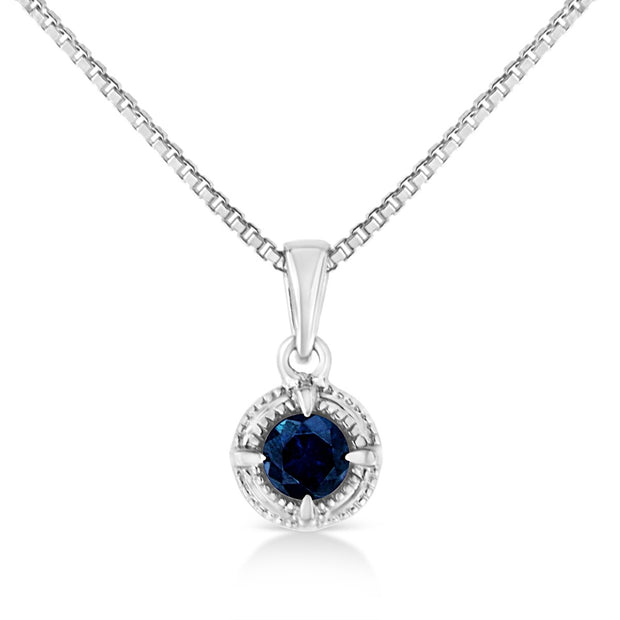 .925 Sterling Silver 3/4 Cttw Treated Blue Diamond Solitaire 18" Milgrain Pendant Necklace (Blue Color, I1-I2 Clarity) - Necklaces - Custom Crafting Alliance, LLC