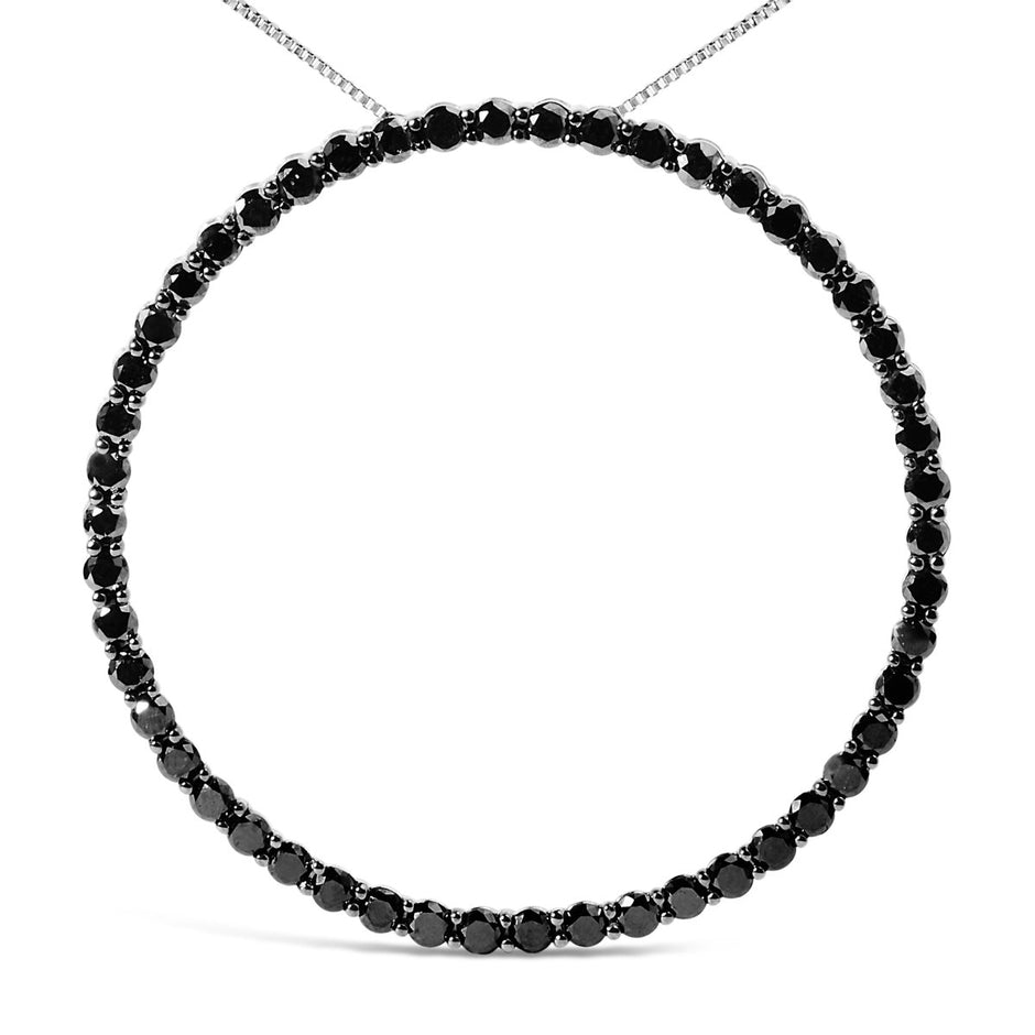 .925 Sterling Silver 4.0 Cttw Black Diamond Open Hoop Circle 18