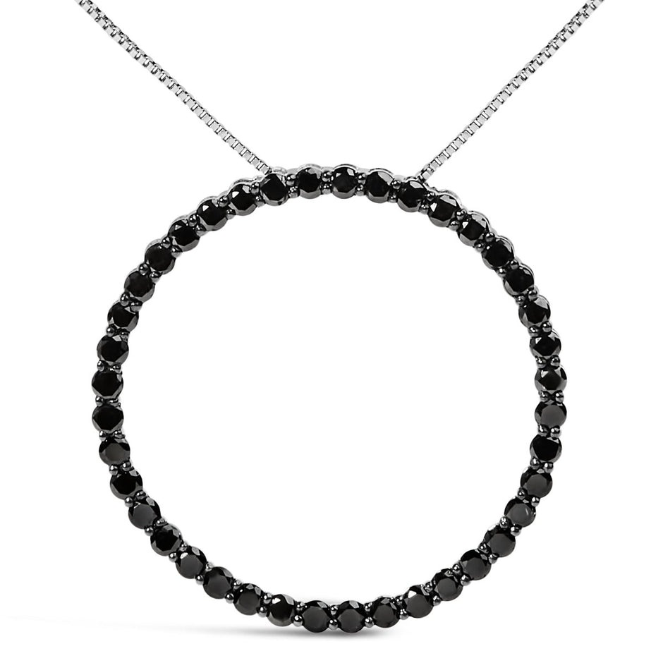 .925 Sterling Silver 4.0 Cttw Black Diamond Open Hoop Circle 18