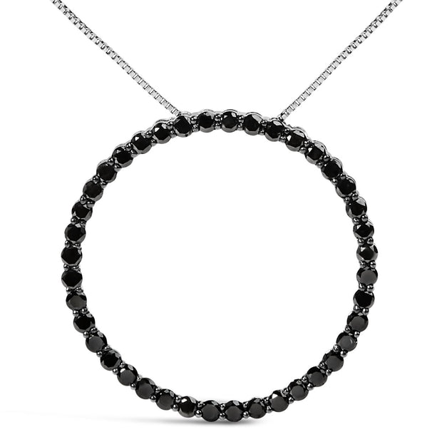 .925 Sterling Silver 4.0 Cttw Black Diamond Open Hoop Circle 18" Pendant Necklace (Black Color, I2-I3 Clarity) - Necklaces - Custom Crafting Alliance, LLC