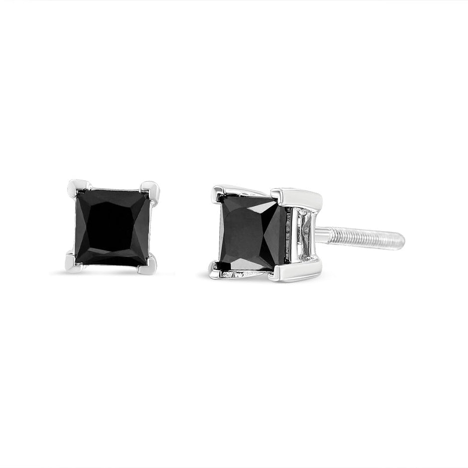 .925 Sterling Silver 4.00 Cttw Princess-Cut Square Black Diamond Classic 4-Prong Stud Earrings with Screw Backs - Earrings - Custom Crafting Alliance, LLC