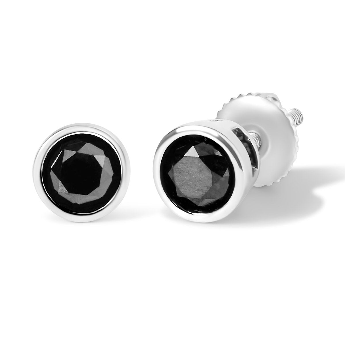 .925 Sterling Silver 4.00 Cttw Round Brilliant-Cut Black Diamond Bezel-Set Stud Earrings with Screw Backs (Fancy Color-Enhanced, I2-I3 Clarity) - Earrings - Custom Crafting Alliance, LLC