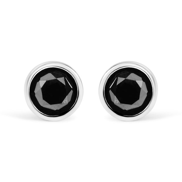 .925 Sterling Silver 4.00 Cttw Round Brilliant-Cut Black Diamond Bezel-Set Stud Earrings with Screw Backs (Fancy Color-Enhanced, I2-I3 Clarity) - Earrings - Custom Crafting Alliance, LLC