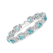 .925 Sterling Silver 7x7 mm Cushion Cut Blue Topaz and 1/10 Ctw Single Cut Diamond Square Shape Tennis Bracelet (I-J Color, I1-I2 Clarity) - 7