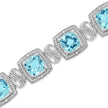 .925 Sterling Silver 7x7 mm Cushion Cut Blue Topaz and 1/10 Ctw Single Cut Diamond Square Shape Tennis Bracelet (I-J Color, I1-I2 Clarity) - 7