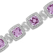 .925 Sterling Silver 7x7 mm Cushion Cut Purple Amethyst and 1/10 cttw Round Cut Diamond Square Shape Tennis Bracelet (I-J Color, I1-I2 Clarity) - 7