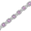 .925 Sterling Silver 7x7 mm Cushion Cut Purple Amethyst and 1/10 cttw Round Cut Diamond Square Shape Tennis Bracelet (I-J Color, I1-I2 Clarity) - 7