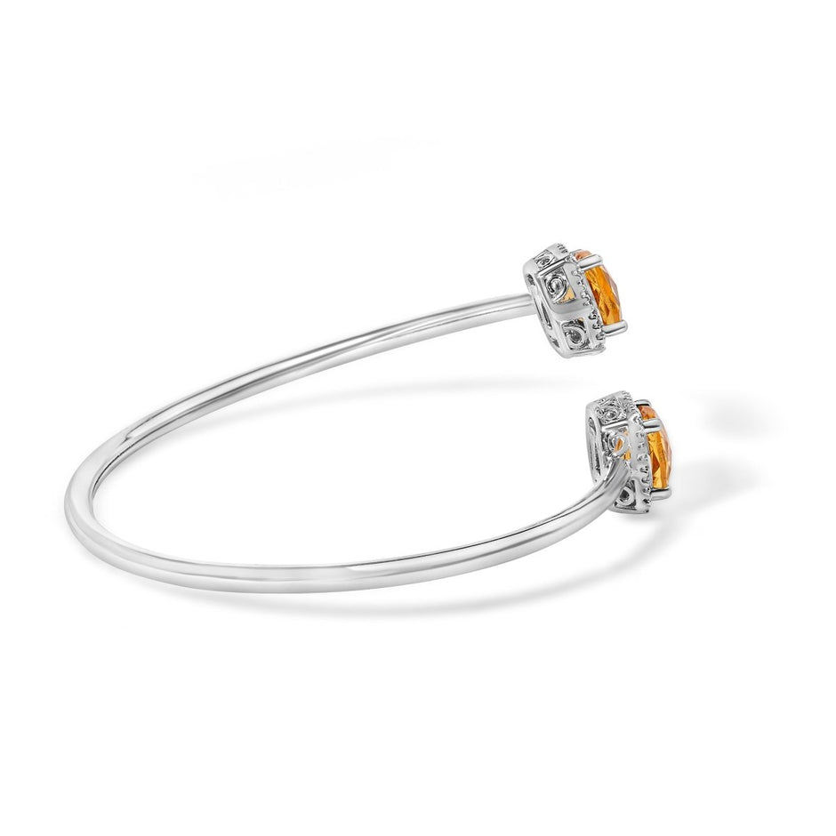 .925 Sterling Silver 8mm Cushion Cut Yellow Citrine Gemstone and Diamond Accent Split Bypass Bangle Bracelet (H-I Color, SI1-SI2 Clarity) - Fits up to 7.75