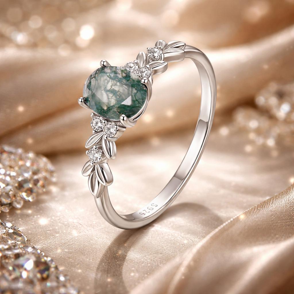 925 Sterling Silver Agate and CZ Pendant Ring Size 6 for Women - Rings - Custom Crafting Alliance, LLC