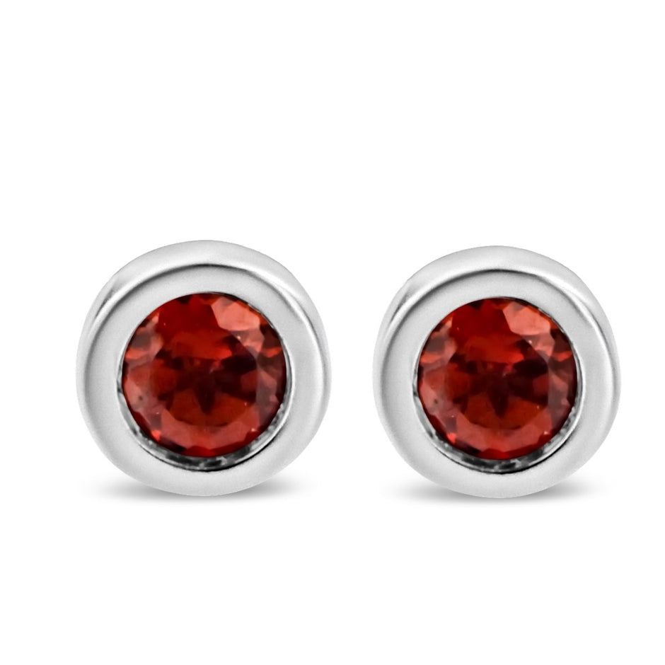 .925 Sterling Silver Bezel Set 3.5mm Created Red Ruby Gemstone Solitaire Stud Earrings - Earrings - Custom Crafting Alliance, LLC