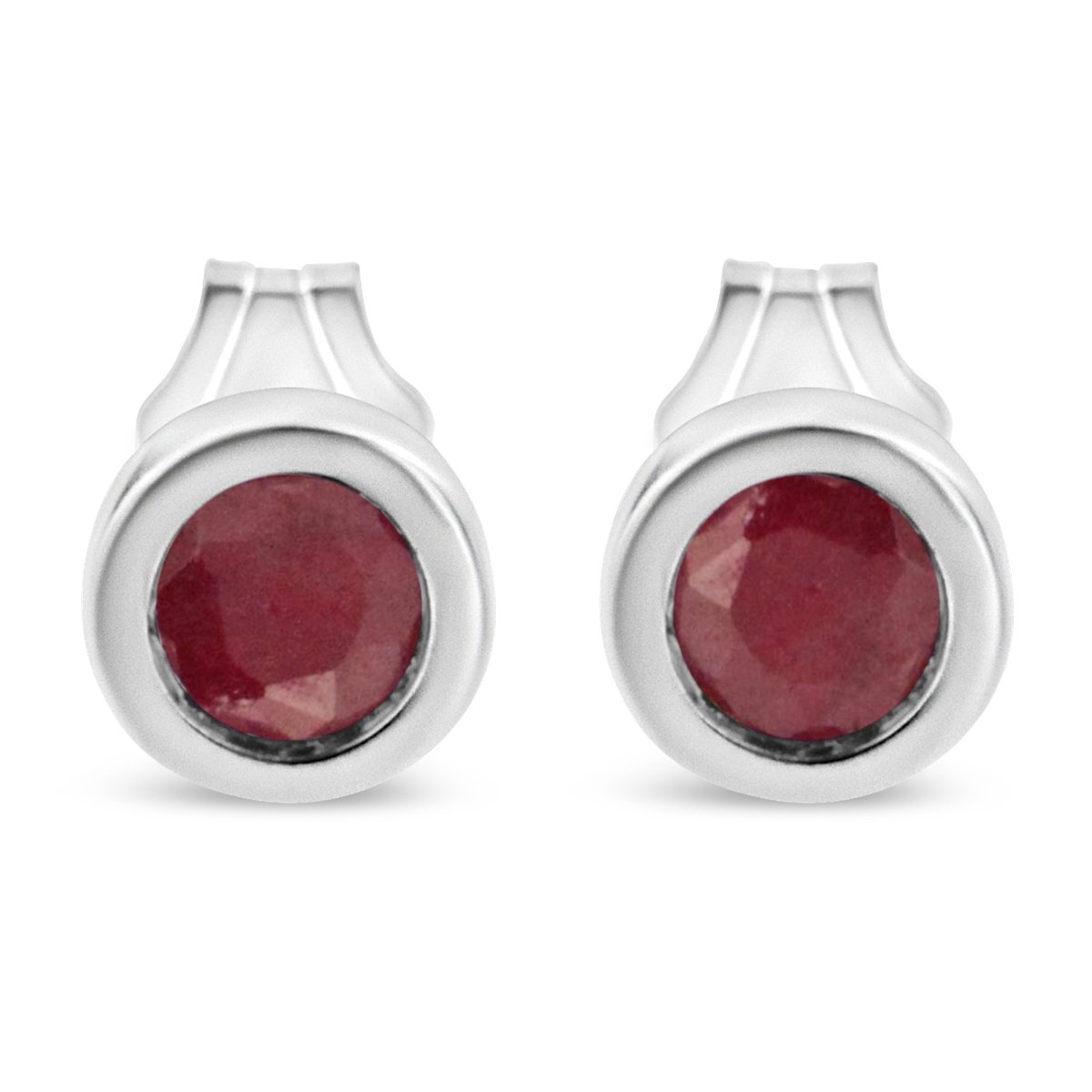 .925 Sterling Silver Bezel Set 3.5mm Created Red Ruby Gemstone Solitaire Stud Earrings - Earrings - Custom Crafting Alliance, LLC