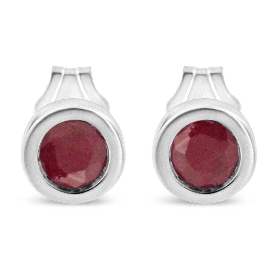 .925 Sterling Silver Bezel Set 3.5mm Created Red Ruby Gemstone Solitaire Stud Earrings - Earrings - Custom Crafting Alliance, LLC