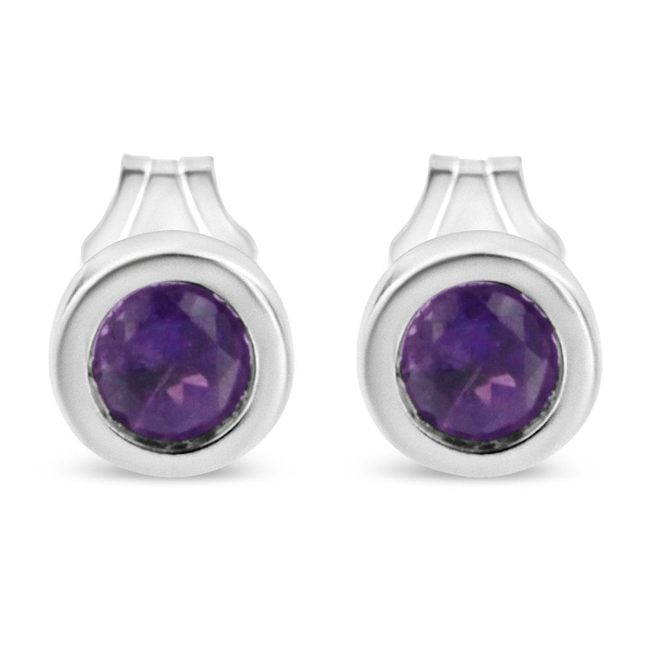 .925 Sterling Silver Bezel Set 3.5mm Created Red Ruby Gemstone Solitaire Stud Earrings - Earrings - Custom Crafting Alliance, LLC