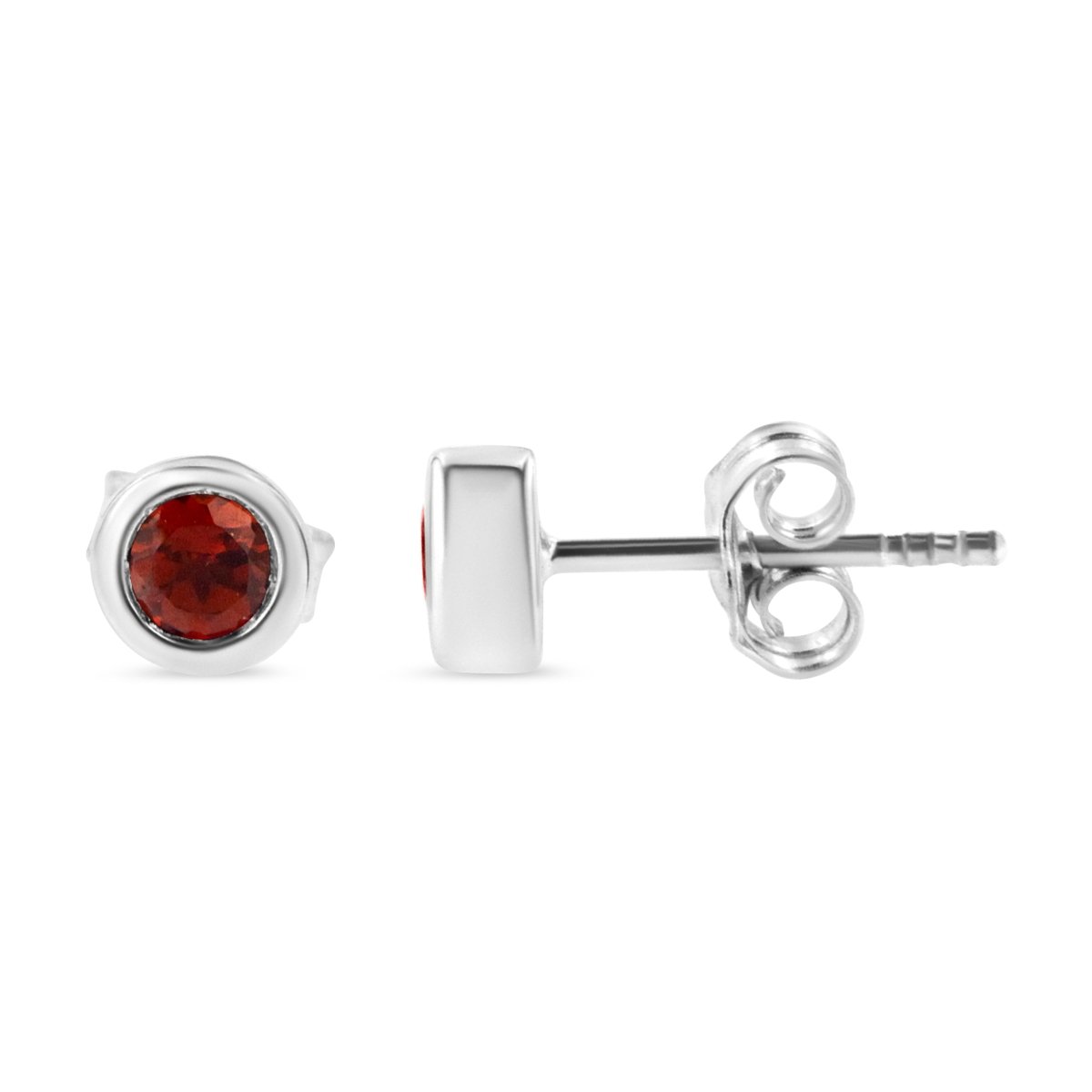 .925 Sterling Silver Bezel Set 3.5mm Created Red Ruby Gemstone Solitaire Stud Earrings - Earrings - Custom Crafting Alliance, LLC