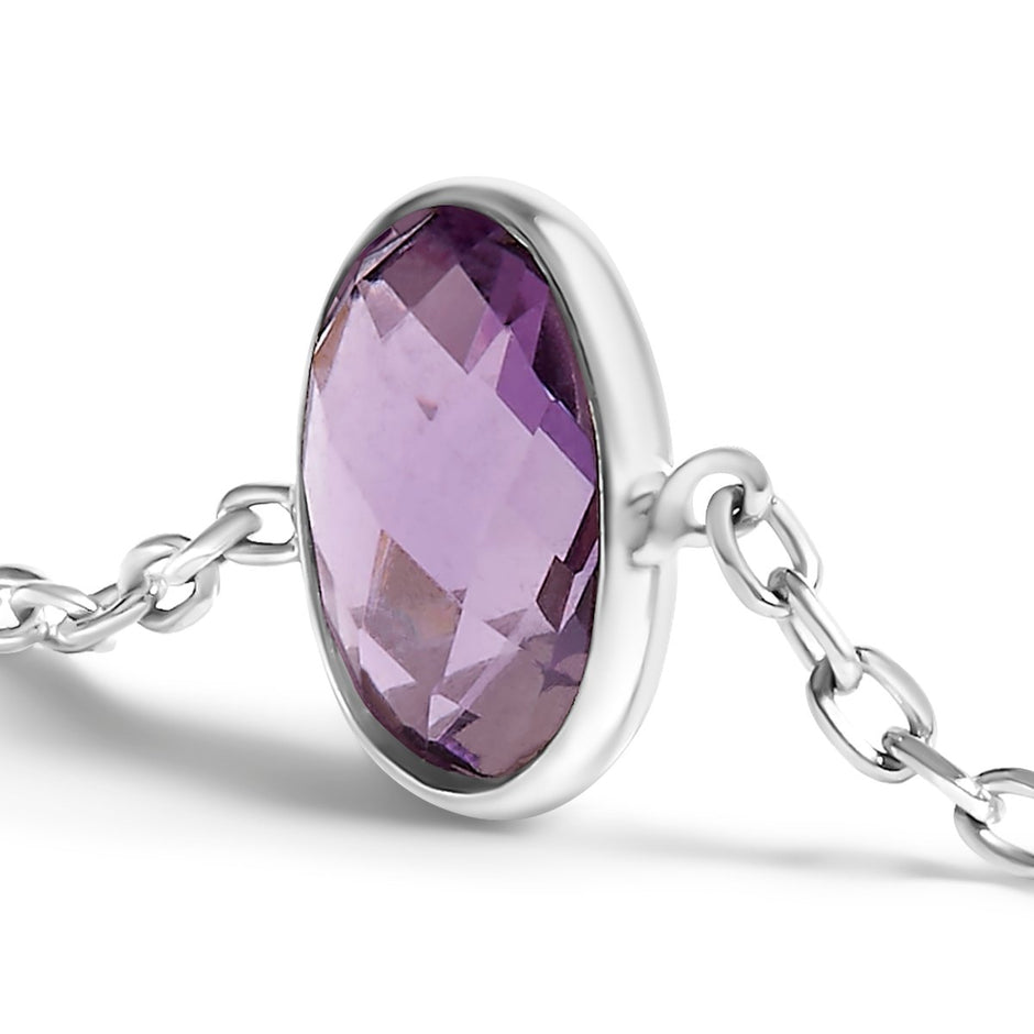 .925 Sterling Silver Bezel Set Purple Amethyst 5 Station Adjustable Bolo Bracelet - Bracelets - Custom Crafting Alliance, LLC