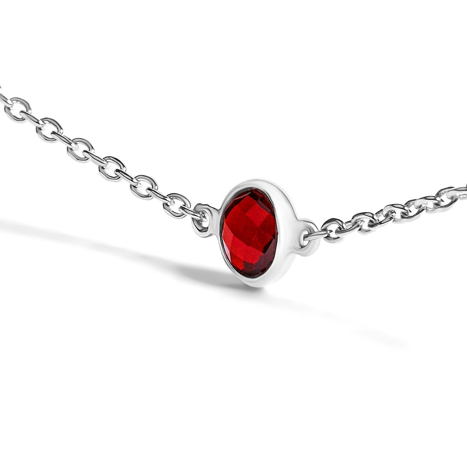 .925 Sterling Silver Bezel Set Red Garnet 5 Station Adjustable Bolo Bracelet - Bracelets - Custom Crafting Alliance, LLC
