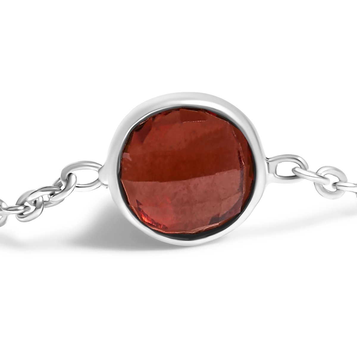 .925 Sterling Silver Bezel Set Red Garnet 5 Station Adjustable Bolo Bracelet - Bracelets - Custom Crafting Alliance, LLC