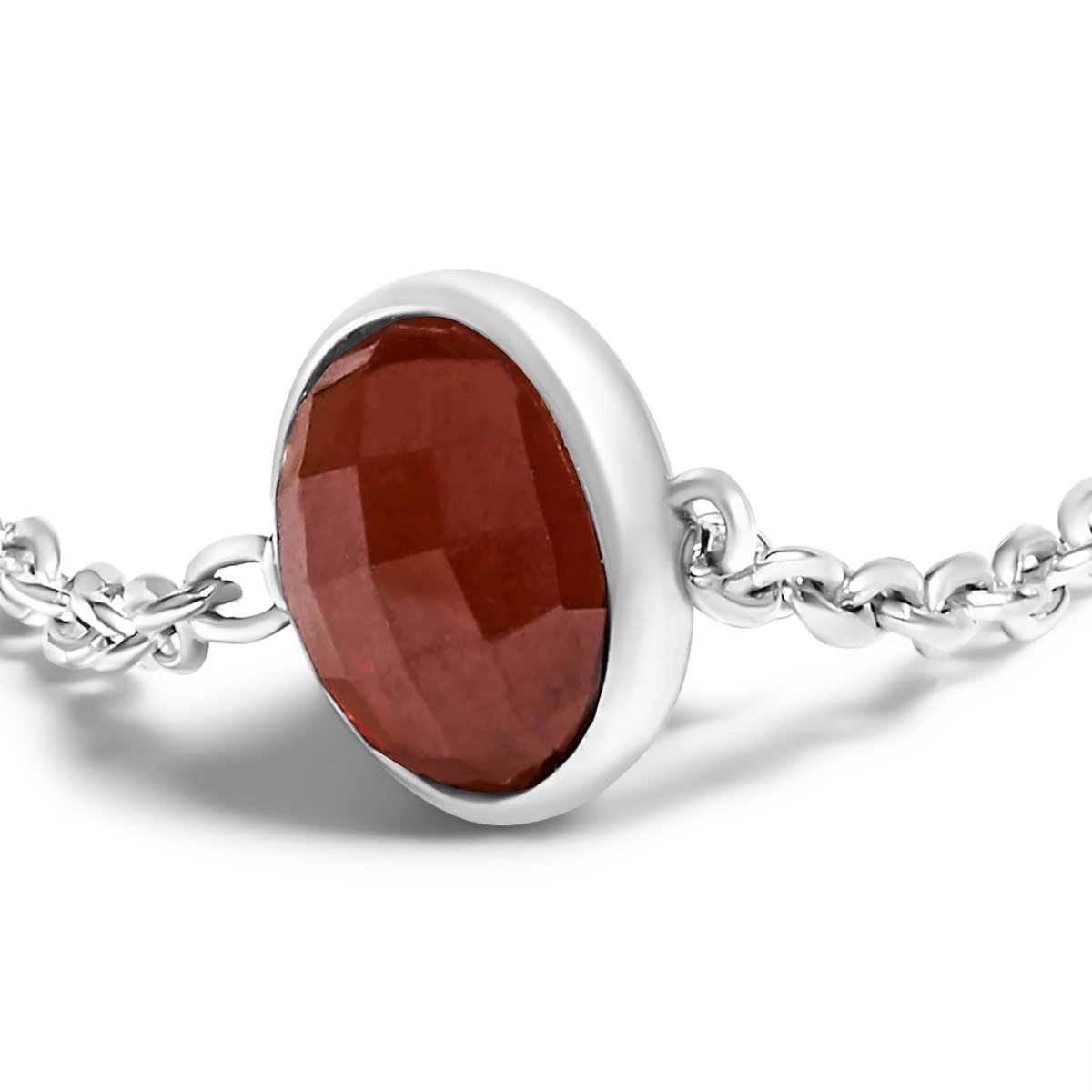 .925 Sterling Silver Bezel Set Red Garnet 5 Station Adjustable Bolo Bracelet - Bracelets - Custom Crafting Alliance, LLC