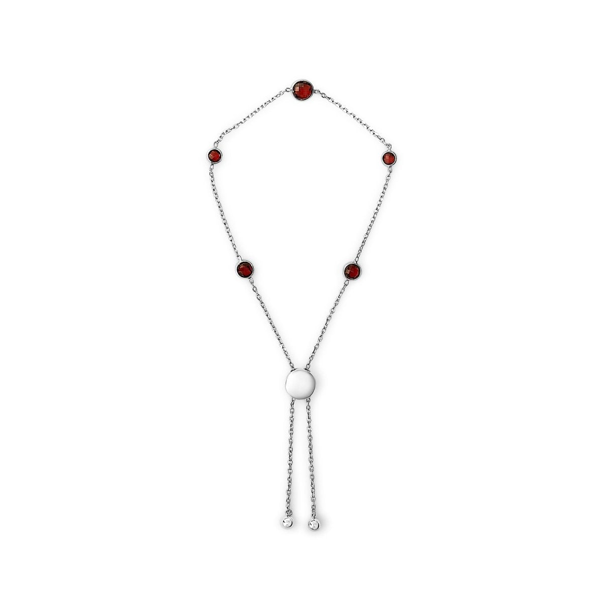 .925 Sterling Silver Bezel Set Red Garnet 5 Station Adjustable Bolo Bracelet - Bracelets - Custom Crafting Alliance, LLC