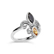 .925 Sterling Silver Black Onyx and Yellow Citrine Marquise and Diamond Accent Fleur De Lis Ring (H-I Color, SI1-SI2 Clarity) - Size 7 - Rings - Custom Crafting Alliance, LLC