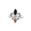 .925 Sterling Silver Black Onyx and Yellow Citrine Marquise and Diamond Accent Fleur De Lis Ring (H-I Color, SI1-SI2 Clarity) - Size 7 - Rings - Custom Crafting Alliance, LLC