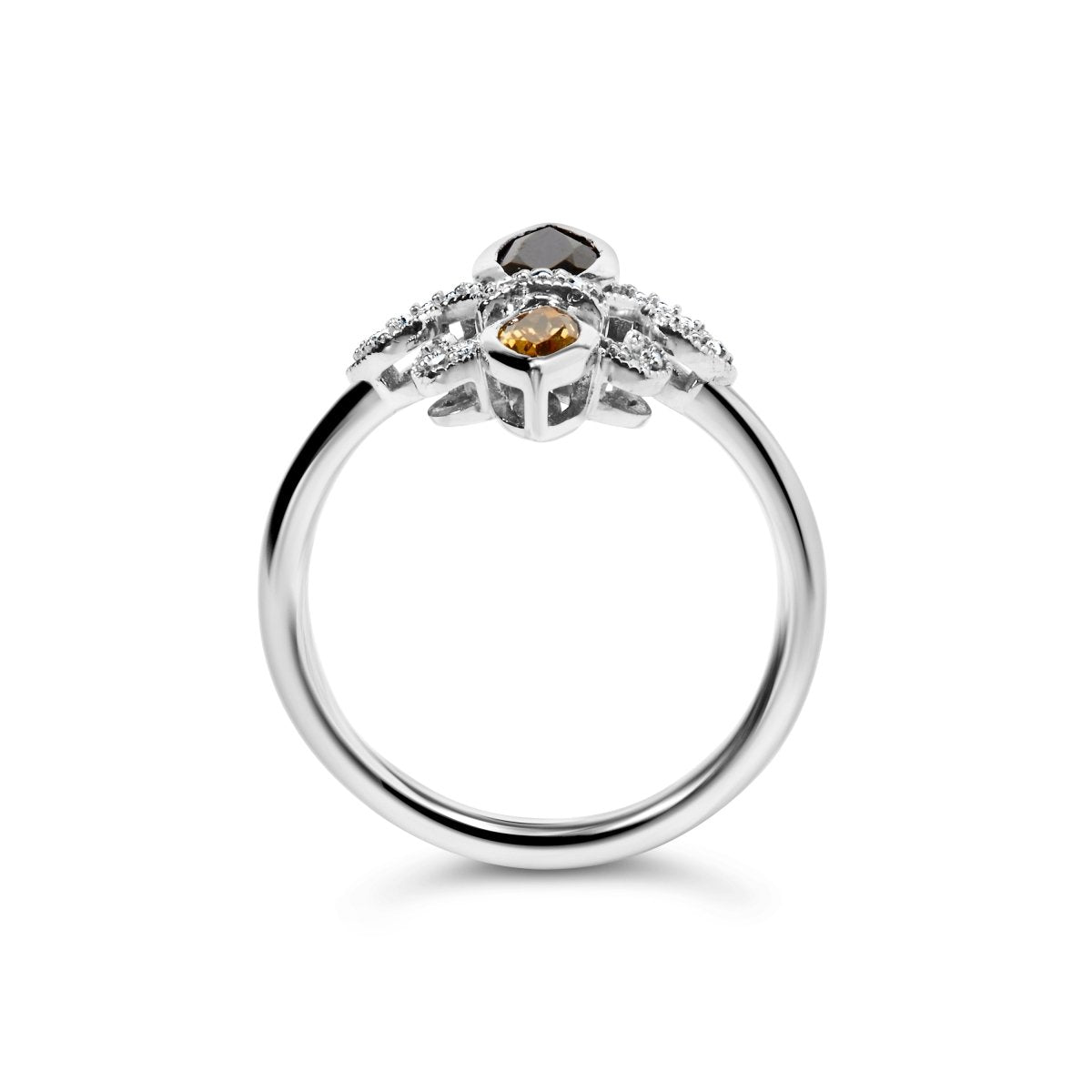 .925 Sterling Silver Black Onyx and Yellow Citrine Marquise and Diamond Accent Fleur De Lis Ring (H-I Color, SI1-SI2 Clarity) - Size 7 - Rings - Custom Crafting Alliance, LLC
