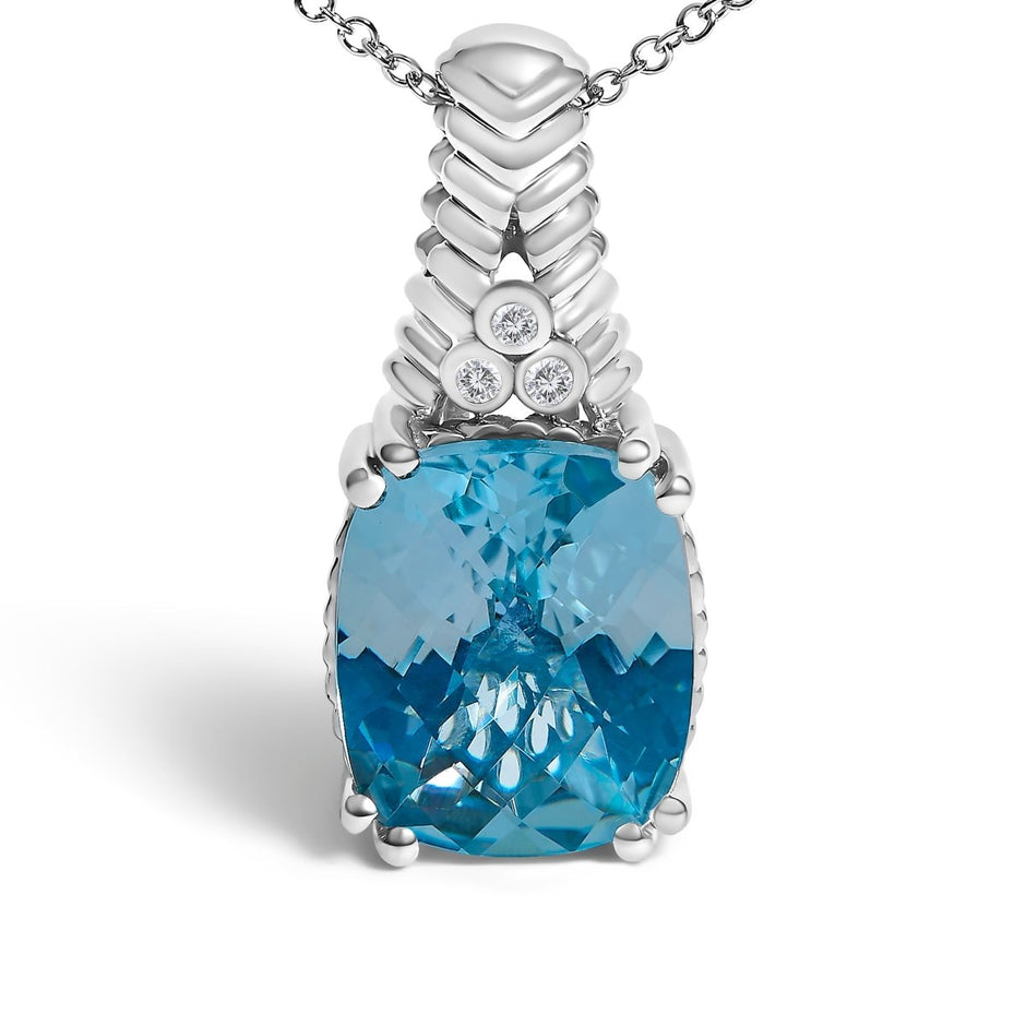 .925 Sterling Silver Blue Topaz and Diamond Accent Textured Pendant Necklace - 18