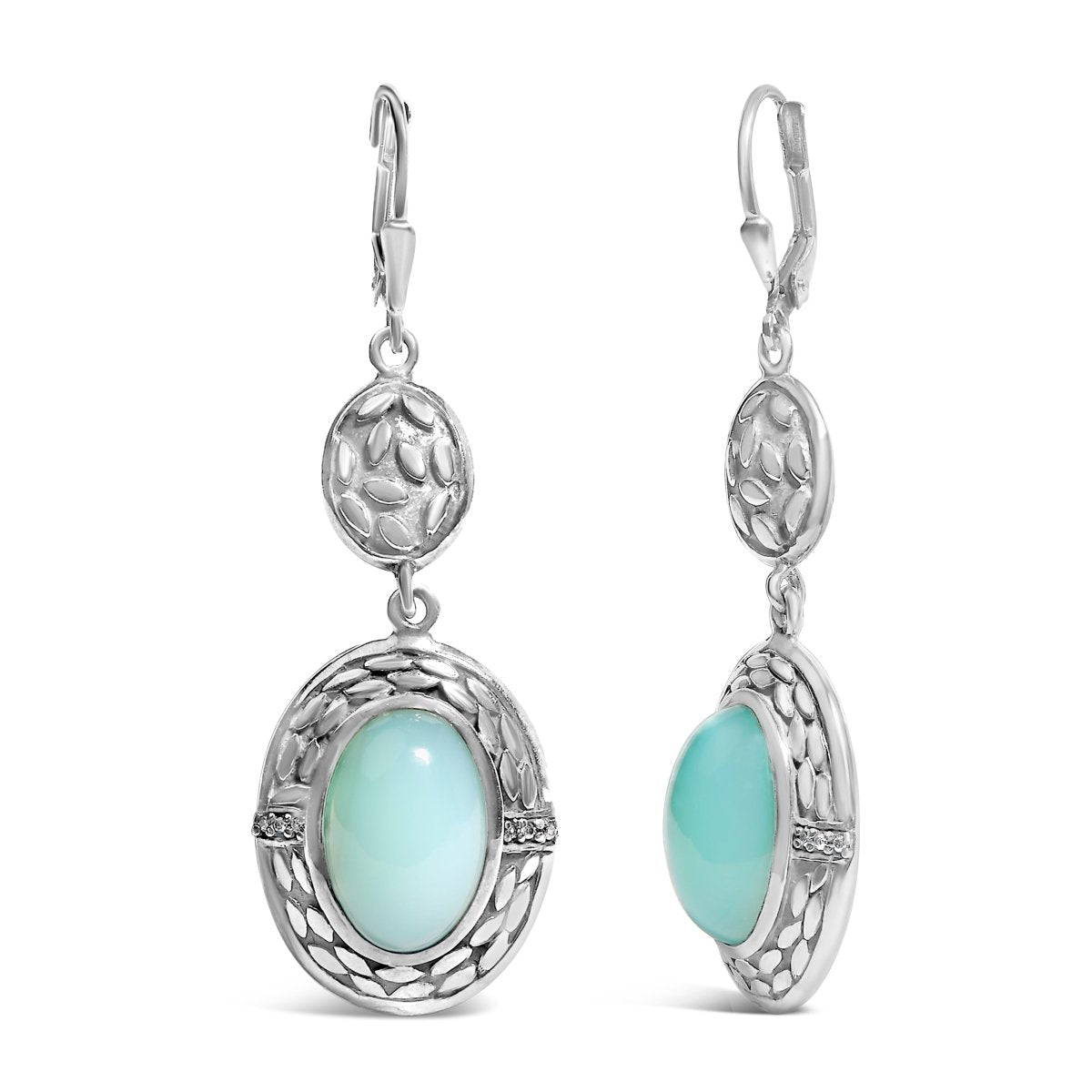 .925 Sterling Silver Chalcedony Diamond Accent Drop and Dangle Earring (K-L Color, I1-I2 Clarity) - Earrings - Custom Crafting Alliance, LLC