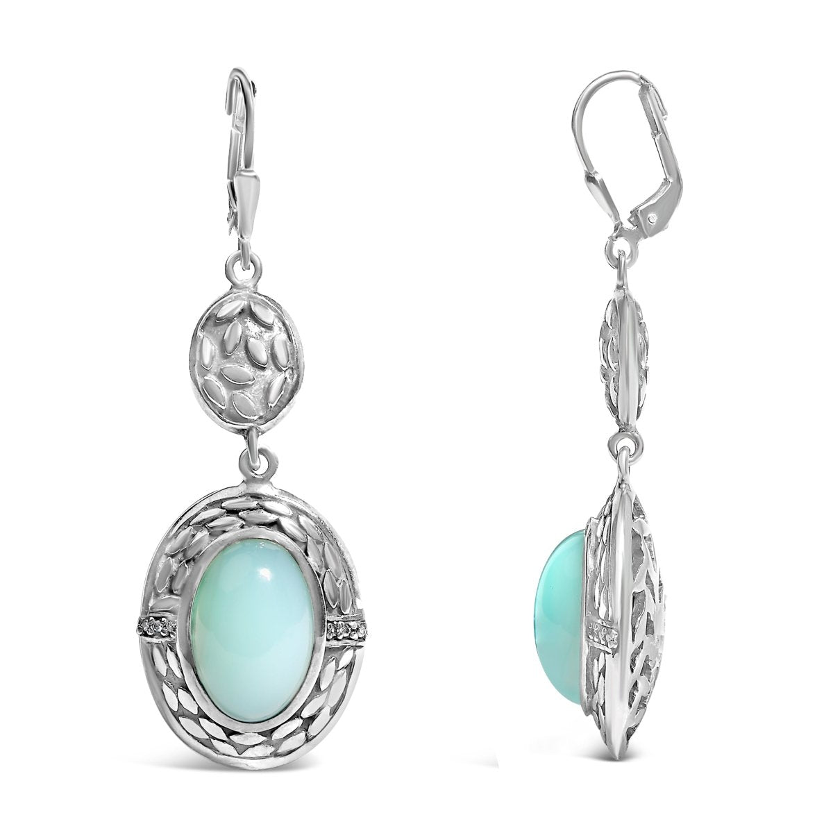 .925 Sterling Silver Chalcedony Diamond Accent Drop and Dangle Earring (K-L Color, I1-I2 Clarity) - Earrings - Custom Crafting Alliance, LLC