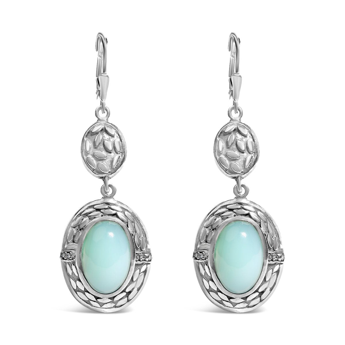 .925 Sterling Silver Chalcedony Diamond Accent Drop and Dangle Earring (K-L Color, I1-I2 Clarity) - Earrings - Custom Crafting Alliance, LLC