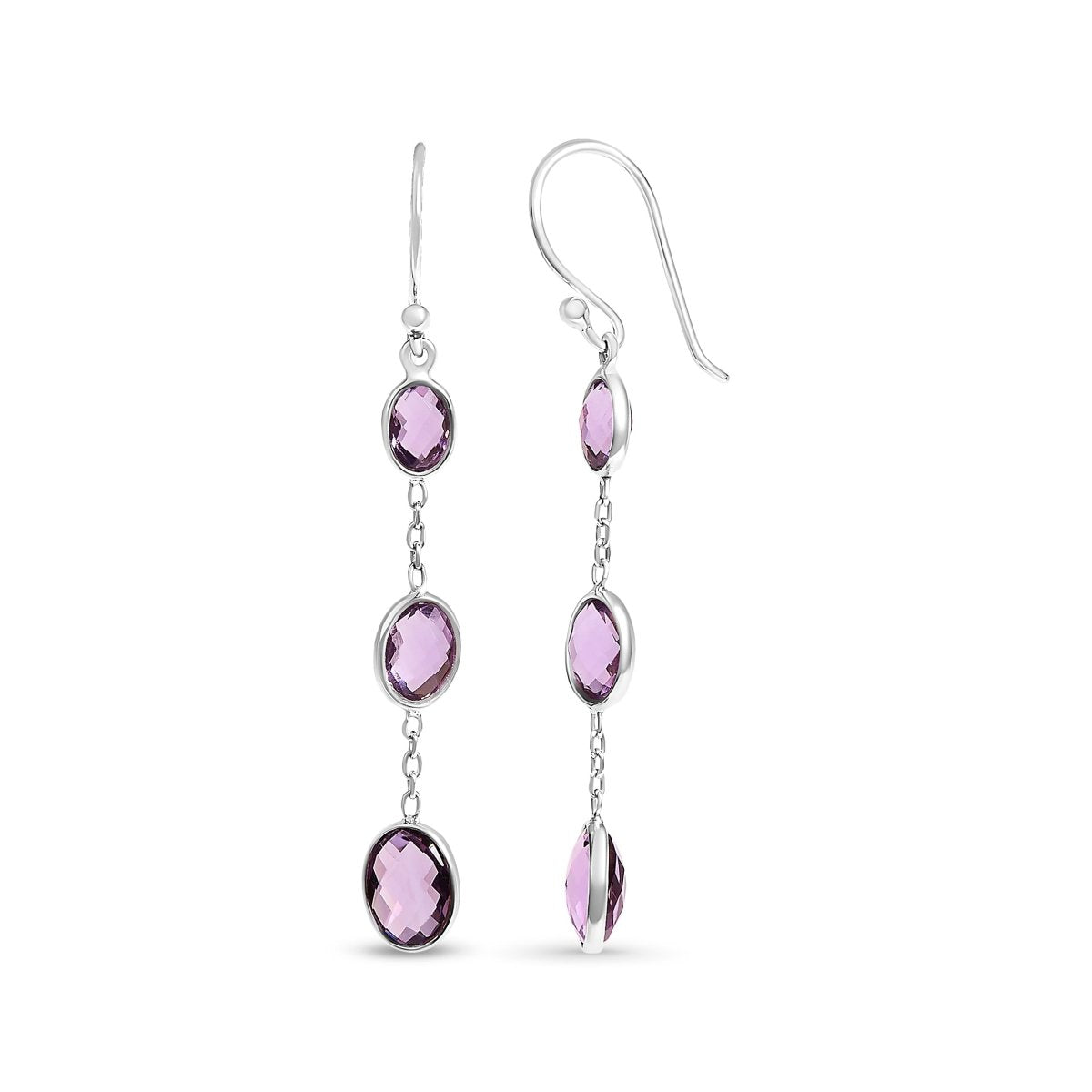 .925 Sterling Silver Checkerboard Cut Oval Purple Amethyst 2