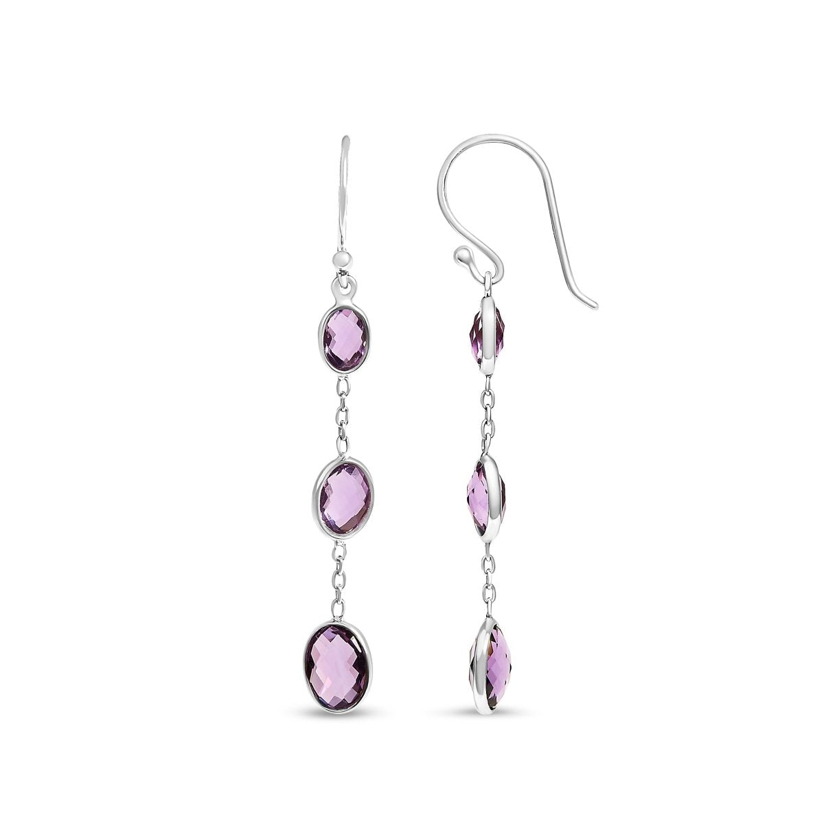 .925 Sterling Silver Checkerboard Cut Oval Purple Amethyst 2