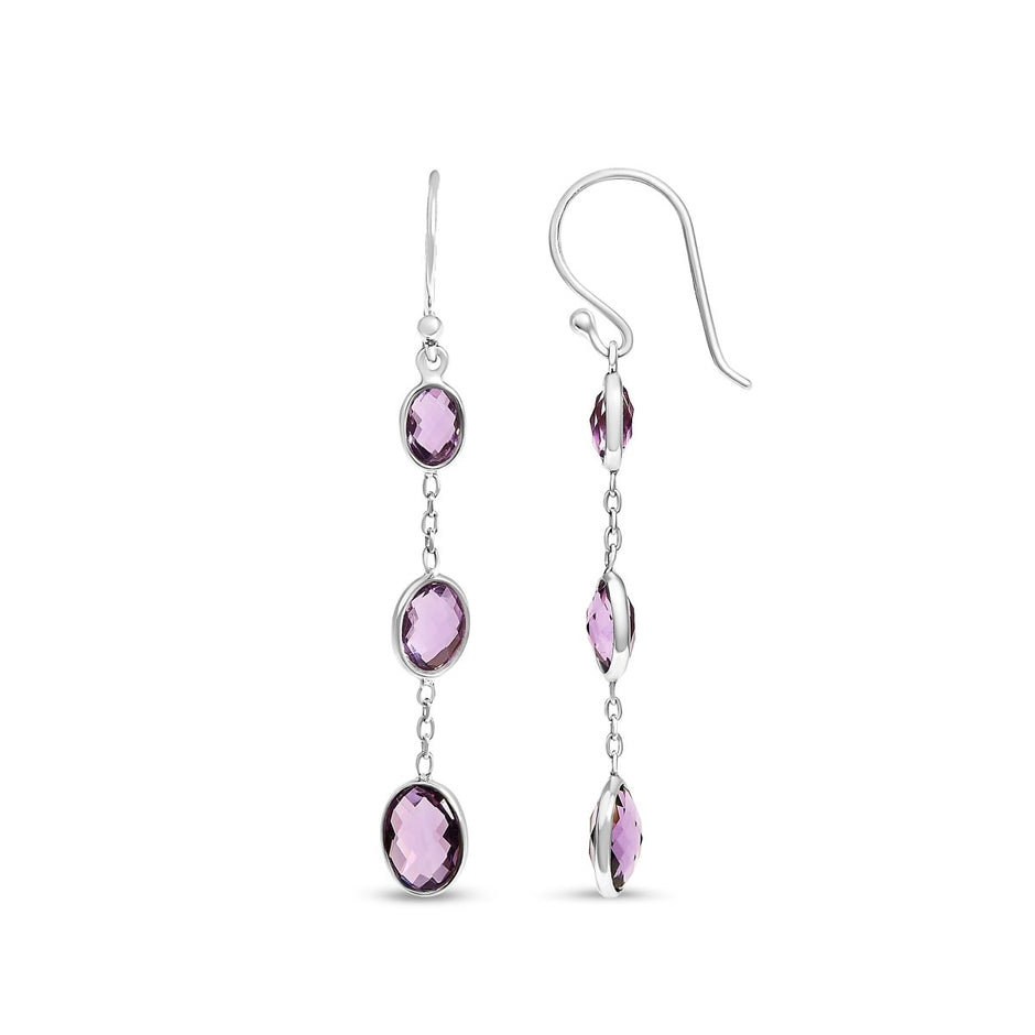 .925 Sterling Silver Checkerboard Cut Oval Purple Amethyst 2